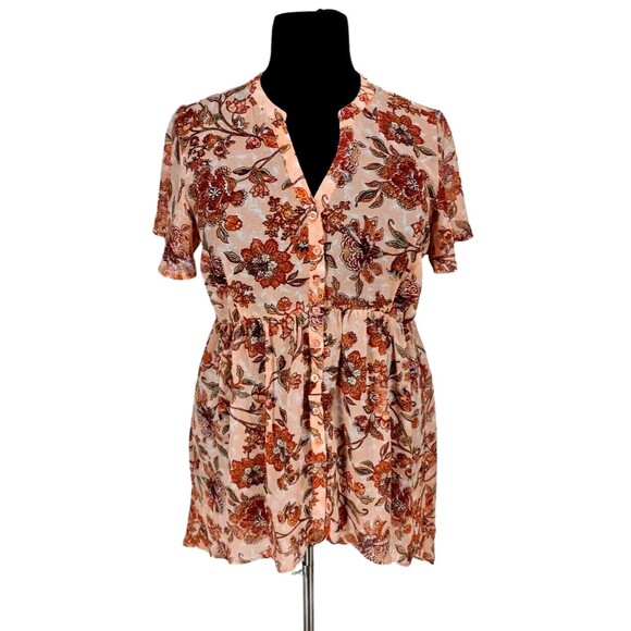 TORRID Women Hight Low Button Up Top Plus Size 2X Floral Sheer No Camisole 113A - Picture 1 of 6